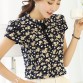 Summer Floral Print Chiffon Blouse Ruffled Collar Bow Neck Shirt Petal Short Sleeve Chiffon Tops Plus Size Blusas Femininas