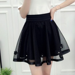 New Spring Summer Women Black Mini Skirt Korean Elastic High Waist Skirt Shorts Sweet Mesh Tulle Umbrella Skirt Falda Tul