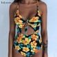 Sexy One Piece Swimsuit Women Swimwear Print Bodysuit Crochet Bandage Cut Out Beach Wear Bathing Suit Monokini Swimsuit XL