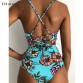 Sexy One Piece Swimsuit Women Swimwear Print Bodysuit Crochet Bandage Cut Out Beach Wear Bathing Suit Monokini Swimsuit XL32804736636