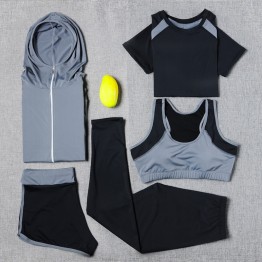 Yoga Set Sport Jacket+Tights Pants+Short+Yoga Shirt+Sports Bras 5 Pieces Running Sportswear Tracksuit Fitness Gym Clothing