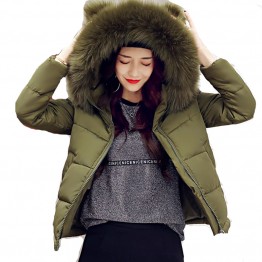 New fashion Big Fur Collar Warm Hooded Autumn Winter Jacket Women womens cotton padded short coat casaco feminino