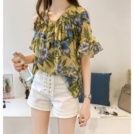 New fashion sweet style women clothing printed casual plus size women tops short sleeved blouses loose women shirts 0615 40
