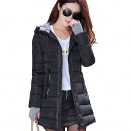 Women winter hooded warm coat slim plus size candy color cotton padded basic jacket female medium-long  jaqueta feminina