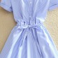 2019 Elegant Office Summer Dress Shirt Elegant Blue Stripped Cotton Turn Down Collar Wear to Work Shirts Women Dresses #BD72832861987175