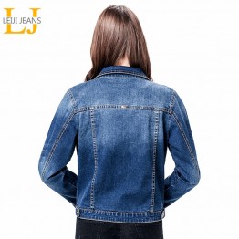 2019 LEIJIJEANS Women Plus Size 6XL long basical jeans jacket coat Bleach Full Sleeves Single Breast Slim Women Denim Jacket 