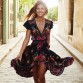 2019 New Women Summer V Neck Vintage Boho Long Maxi Floral National Chiffon Dress Party Beach Dress Floral Sundress