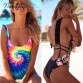 2019 Sexy One Piece Swimwear Women Off Shoulder Swimsuit Print Solid Swimsuit Ruffle Bathing Suit Beach Backless Monokini Swim32946754301