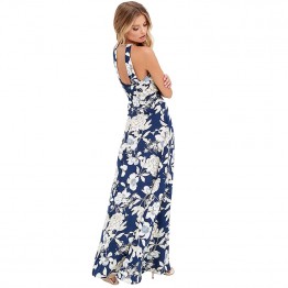 2019 Summer Maxi Long Dress Women Halter Neck Vintage Floral Print Sleeveless Boho Dress 5XL Plus Size Sexy Beach Dress Vestido