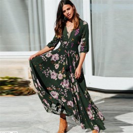 2019 Summer fashion Bohemian boho dress party Womens vintage floral print clothes long beach dresses plus size S-XL