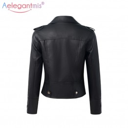 Aelegantmis Fashion PU Leather Jacket Women Slim Short Motorcycle Jackets Soft Leather Coat Lady Autumn Winter Basic Outerwear