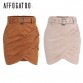 Affogatoo High waist suede leather skirts Autumn winter belt ruched bodycon skirt Women asymmetric short skirts female32892370361