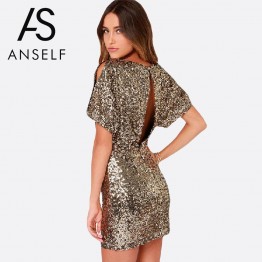 Anself Vestidos 2019 European Style Metallic Sequined Dress Slim Sexy Pack Hip Club Clothes Women Slit Backless Dresses Female
