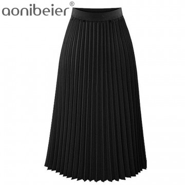 Aonibeier Fashion Women&#39;s High Waist Pleated Solid Color Length Elastic Skirt Promotions Lady Black Pink Party Casual Skirts32795598392