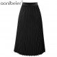Aonibeier Fashion Women's High Waist Pleated Solid Color Length Elastic Skirt Promotions Lady Black Pink Party Casual Skirts