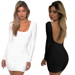 Autumn Hollow Out Backless Long Sleeve Wrap Bodycon Low Cut Sexy Night Club Dress Women White Black Mini Party Dresses Vestidos