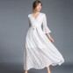 Autumn V-neck Hollow Out White Lace Dress Women Clothes 2019 Robe Longue Big Swing Long Woman Dress Moda Praia K322788