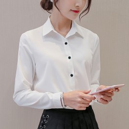 BIBOYAMALL White Blouse Women Chiffon Office Career Shirts Tops Fashion Casual Long Sleeve Blouses Femme Blusa