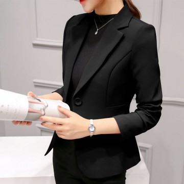 Brand Spring Autumn Slim Fit Women Formal Jackets Office Work Suit Open Front Notched Ladies Solid Black Coat Fashion Coats Tops32899719171