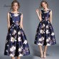 BunniesFairy 2019 Spring High End Fashion Women Clothing Retro Flower Floral Print Navy Blue Vest Dress Wedding Party Cocktail