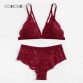 COLROVIE Burgundy Solid Sexy Floral Lace Lingerie Set 2019 New Women Bra And Brief Sets Wireless Sexy Underwear Bra Set