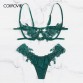 COLROVIE Green Floral Harness Appliques Lace Sexy Lingerie Set Women Intimates 2019 Underwire Femme Underwear Ladies Bra Set32964469870
