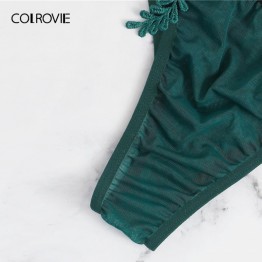 COLROVIE Green Floral Harness Appliques Lace Sexy Lingerie Set Women Intimates 2019 Underwire Femme Underwear Ladies Bra Set