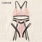 COLROVIE Pink Harness Garter Lace Sexy Intimates Women Lingerie Set 2019 Wireless Cute Transparent Ladies Underwear Bra Set
