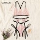 COLROVIE Pink Harness Garter Lace Sexy Intimates Women Lingerie Set 2019 Wireless Cute Transparent Ladies Underwear Bra Set32965855066