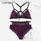 COLROVIE Purple Solid Scalloped Harness Lace Sexy Intimates Women Lingerie Set 2019 Wireless Transparent Underwear Bra Set