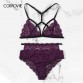 COLROVIE Purple Solid Scalloped Harness Lace Sexy Intimates Women Lingerie Set 2019 Wireless Transparent Underwear Bra Set