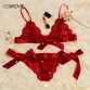 COLROVIE Red Christmas Scalloped Trim Tie Side Sexy Lingerie Set 2019 Wireless Ribbon Intimates Transparent Underwear Bra Set32961333124