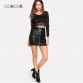 COLROVIE Spring Plain Faux Leather Skirt Black Mid Waist Zip Front Sexy PU Skirt Women Elegant Sheath Above Knee Mini Skirt32846258803