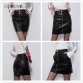 COLROVIE Spring Plain Faux Leather Skirt Black Mid Waist Zip Front Sexy PU Skirt Women Elegant Sheath Above Knee Mini Skirt32846258803