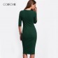 COLROVIE Work Summer Style Women Bodycon Dresses Sexy Casual Green Crew Neck Half Sleeve Midi Dress32655446818