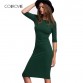 COLROVIE Work Summer Style Women Bodycon Dresses Sexy Casual Green Crew Neck Half Sleeve Midi Dress32655446818