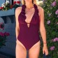 CUPSHE Burgundy Heart Attack Falbala One-piece Swimsuit Women Ruffle V-neck Monokini 2019 New Girls Beach Bathing Suit Swimwear