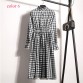 Corduroy High Elastic Waist Vintage Dress A-line Style Women Full Sleeve Flower Plaid Print Dresses Slim Feminino 18 Colors