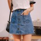 Denim Skirt High Waist A-line Mini Skirts Women Summer New Arrivals Single Button Pockets Blue Jean Skirt Style Saia Jeans