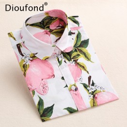 Dioufond Summer Floral Blouse Shirt Women Long Sleeve Tops Cotton Shirts White Navy Blouses Small Flower Blusas Femininas 2016