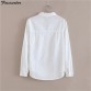 Foxmertor 100% Cotton Shirt White Blouse Spring Autumn Blouses Shirts Women Long Sleeve Casual Tops Solid Pocket Blusas #06