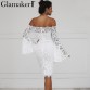 Glamaker Off shoulder lace women dress robe Flare sleeve bodycon autumn dress Evening party elegant dress vestido de festa32855282015