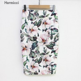 Hermicci Summer Style Pencil Skirt Women High Waist Green Skirts Vintage Elegant Bodycon Floral Print Midi Skirt