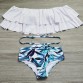High Waist Swimsuit Sexy Bikinis Women Swimwear Ruffle Vintage Bandeau Striped Bottom Bikini Set Bathing Suits