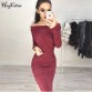 Hugcitar Suede Long Sleeve off shoulder Women mid-calf Dress Autumn Winter Female sexy Bodycon new year party Dresses32842458611
