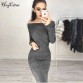 Hugcitar Suede Long Sleeve off shoulder Women mid-calf Dress Autumn Winter Female sexy Bodycon new year party Dresses32842458611