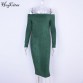 Hugcitar Suede Long Sleeve off shoulder Women mid-calf Dress Autumn Winter Female sexy Bodycon new year party Dresses