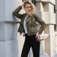 Lily Rosie Girl Casual Suede Leather Women Jacket Ruffle Long Sleeve Short Coats Spring Female Fuax Coat Outerwear Crop Top