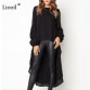 Liooil Black Puff Sleeve Maxi Dress Women Clothes 2019 Spring O Neck Asymmetrical High Low Hem Womens Sexy Long Party Dresses32913954169