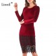 Liooil Robe Sexy Black Lace Velvet Dress 2019 Spring Casual Womens Clothing Wine Red Green Female Midi Bodycon Party Dresses